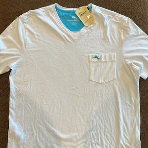 Tommy Bahama Men’s Logo Short Sleeve V-Neck T-Shirt with Pocket White NWT L & M